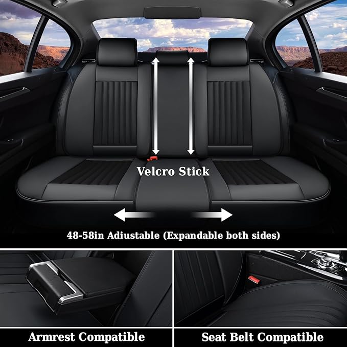 Coverado Car Seat Covers Full Set, Seat Covers for Cars, Black Car Seat Cover, Nappa Leather Car Seat Cushion, Car Seat Protector, Waterproof Car Seat Covers Front Seats and Back Fit for Most Cars