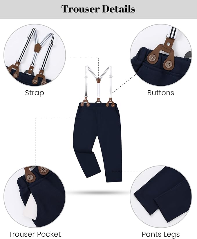 nilikastta Boy Suit Toddler Boy Outfit Boy Dress Shirt with Bowtie/Suspender Pants Gentleman Wedding Outfits 1-10 Years