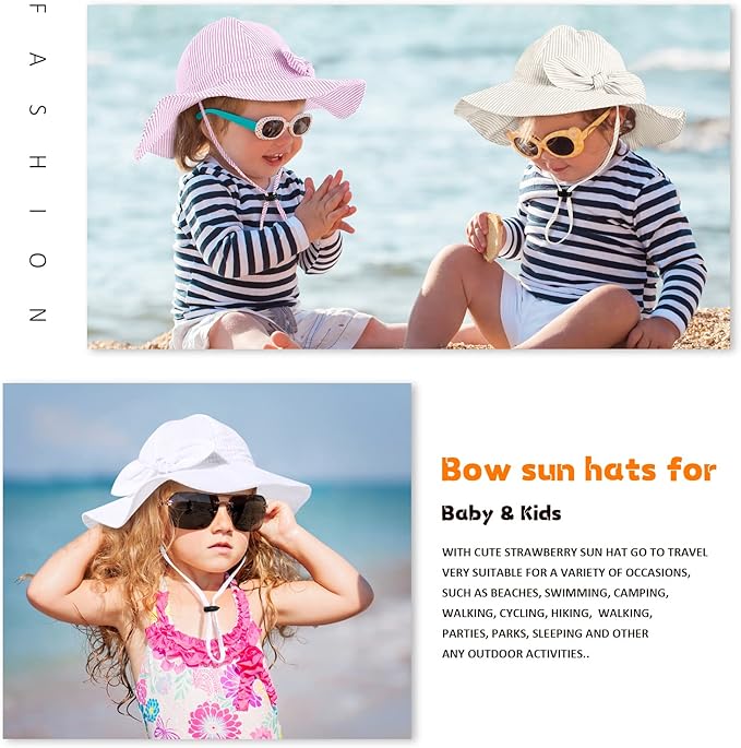 Baby Girl Sun Hat with UPF 50+ Outdoor Adjustable Beach Hat with Wide Brim Bucket Hats