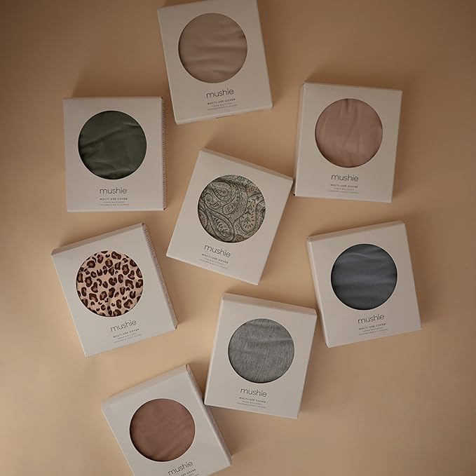 mushie Baby Car Seat Canopy Cover | Breathable & Stretchy Multi Use Cover for Breastfeeding, Nursing, High Chair, Shopping Cart, Strollers (Fog)