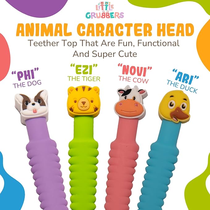 3-in-1 Silicone Baby Spoon Self Feeding 6+ Months - Pediatric OT Designed Teether Spoon, BPA Free Toddler Utensils, Mess-Free, Fun for Baby Led Weaning Supplies, Cow & Tiger