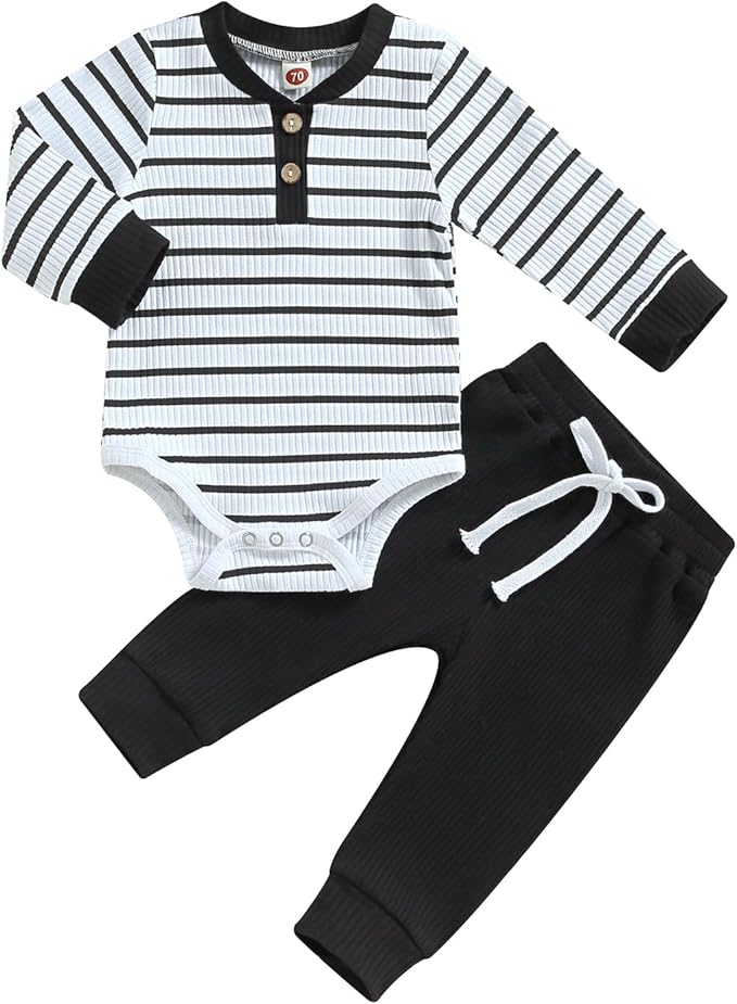 Newborn Baby Boy Girl Clothes Ribbed Knitted Long Sleeve Romper Pants Solid Cotton Infant Fall Winter Outfits 2Pcs