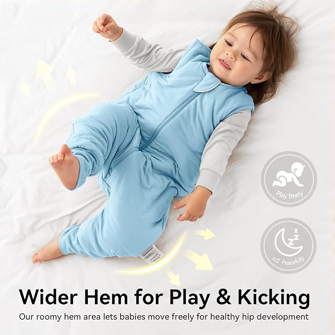 Rayon Made From Bamboo Sleep Sack 24-36 Months 0.5 Tog Ultra Soft Summer Toddler Sleep Sack 2t-3t with Feet 2-Way Zipper Lightweight Baby Sleeping Bag with Legs Thin Baby Wearable Blanket-Blue