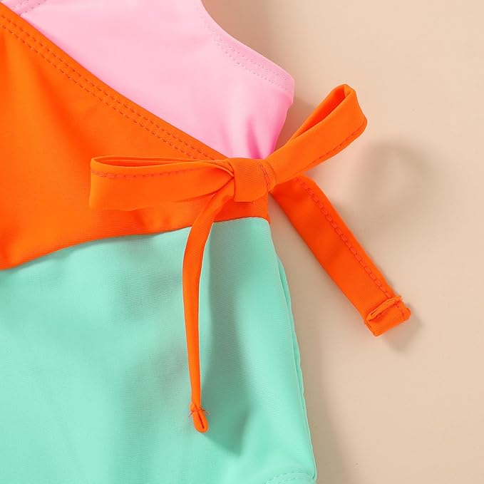 Happy Town Toddler Swimsuit Girl One Piece Bathing Suit Color Block Swimwear Baby Summer Beach Wear