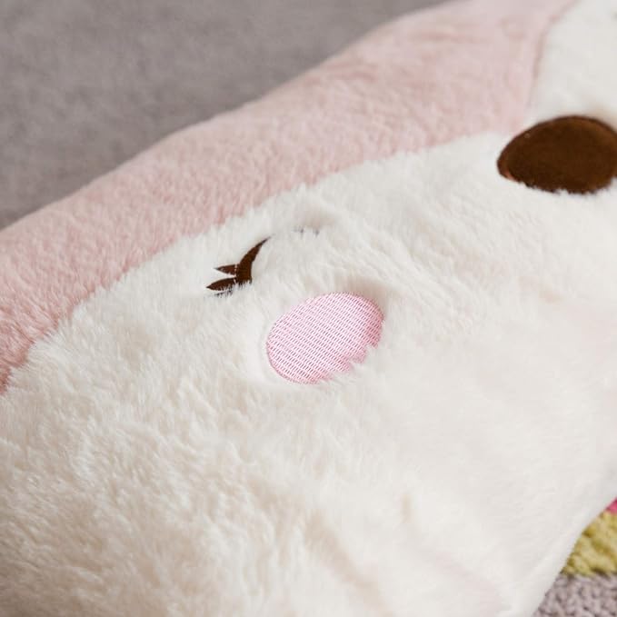 Stuffed Animal Lumbar Pillow, Super Soft Plush Cuddle Throw Pillow for Kids, Cute Fox Shaped Pillow, 12 x 24 Inches, Pink, Ivory