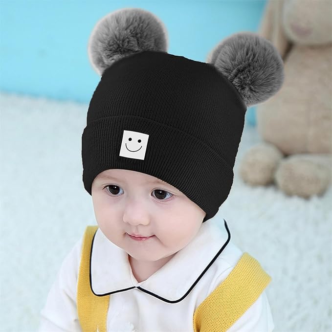 AZJ Baby Beanie Hat Toddler Infant Winter Knitted Hat Kids Soft Warm Pom Pom Beanie Cap for Boys Girls
