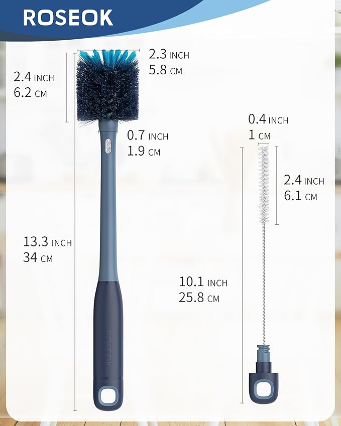 2in1 Bottle Scrubbing Brush with Straw Brush has Long and Comfortable Handle, Cleaning Glass, Sports Bottle, Coffee Mug,1 Pack, Grayish Blue