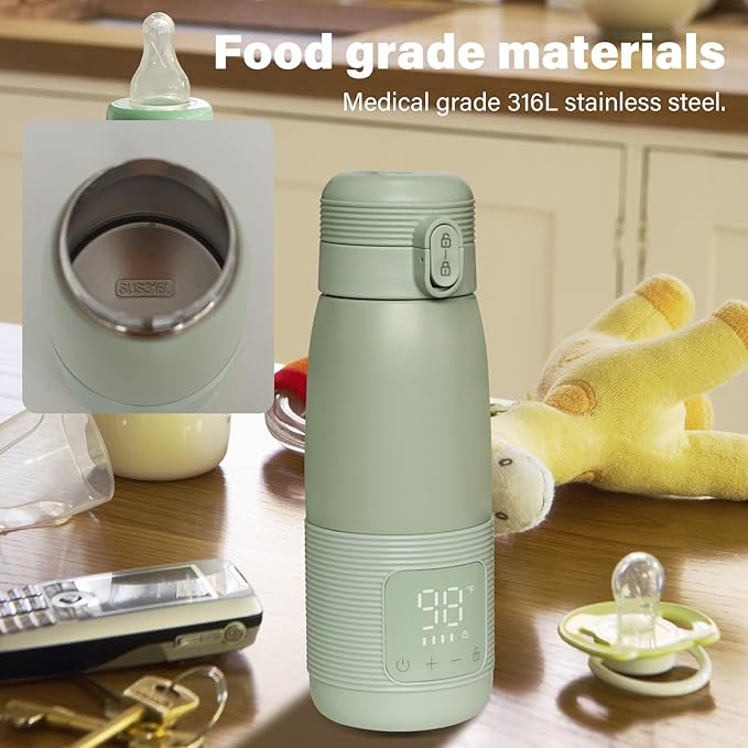 Portable Bottle Warmer for Travel - Dual Heating Modes for Breast Milk & Water, Fast 3-Min Heat, 12oz Large Capacity, Long-Lasting Battery, Fits Most Bottles
