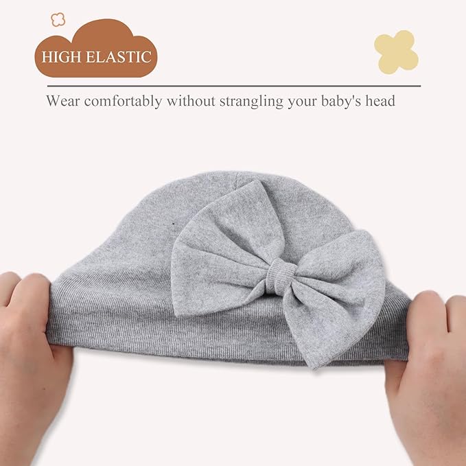 Bamery Newborn Baby Girl Hat Cotton Baby Bow Beanie Preemie Hats Spring Infant Hats for Girls 0-12 Months