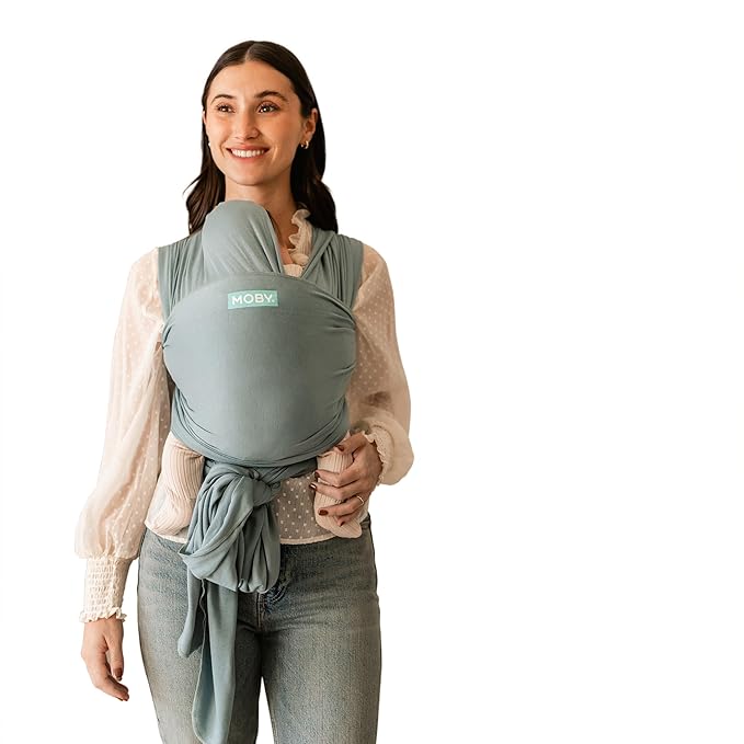 Moby Baby Wrap Carrier Evolution for Newborns to Toddlers (8-33lbs), Infant Sling Carrier, Lightweight & Hands Free Design, Adjustable for All Body Types, Baby Registry Gift (Sea Glass)