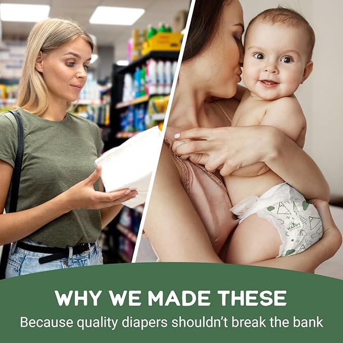 Happy Little Camper Super Saver Diapers, Size 1, 100 Count | Budget-Friendly Disposable Baby Diapers for Sensitive Skin | Hypoallergenic, Fragrance-Free, Ultra Absorbent