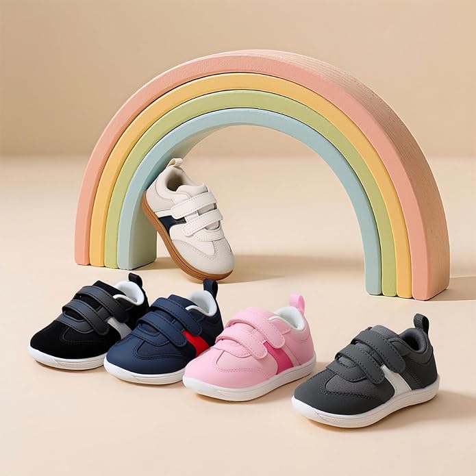 Toddler Wide Toe Box Barefoot Shoes Boys Girls Sneakers Zero Drop Kid Tennis Running Shoes Lightweight Non-Slip Comfortable Infant First Walking Shoe Outdoor Activities School