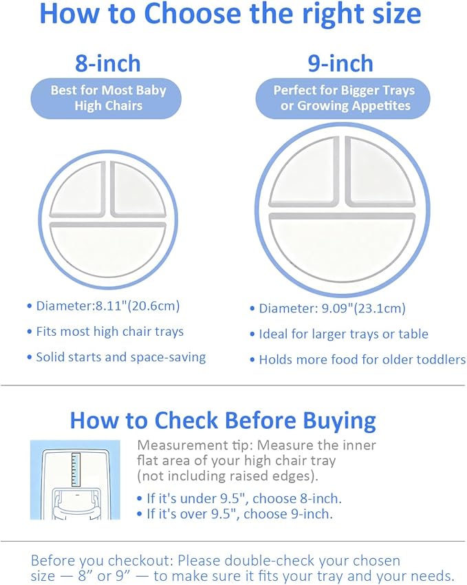 Stainless Steel Suction Plates for Toddlers, 9" Divided Kids Baby Plates with Removable Silicone Suction, Non Toxic Non Slip Portion Control Snack Dishes 3 Packs, Blue Gray Blush