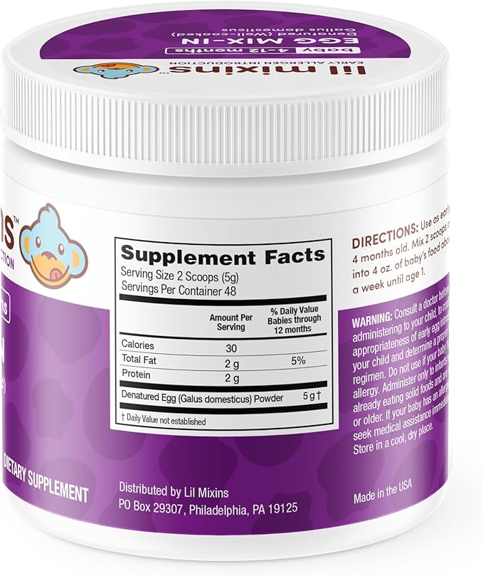 Lil Mixins Early Allergen Introduction Mix-ins, Hard Boiled Egg | Baby Stage 1-3, For Ages 4-12 Mo., 8.5 Oz Jar, 4 Month Supply