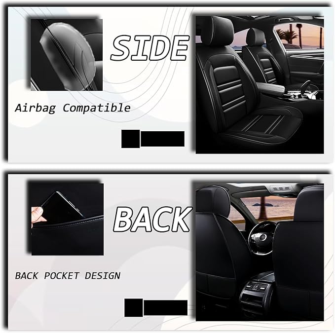 Seat Covers for Dodge Dakota 2000-2011 | 5-Seats Leather Seat Covers, Easy to Install Automotive Seat Covers Full Set (Full Set, Black)