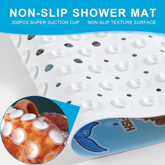 XIYUNTE Baby Bath Mat for Tub Non Slip Kids Bath Mat - 40"x16" Extra Long Bathtub Mat Non Slip Kids, Eco-Friendly Toddler Bath Mats with Suction Cups for Secure Grip, Easy to Clean & Easy Drying