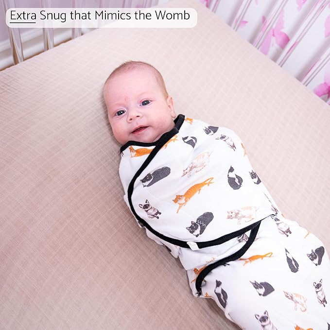 LollyBanks Baby Swaddles, 100% Organic Cotton Swaddle for Newborns Boys and Girls, 0-3 Months Swaddle Sacks with Easy Change Zipper, Newborn Swaddles Baby Registry (Cat Print)