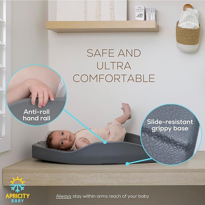Apricity Baby Diaper Changing Pad – Waterproof Wipe-Clean Foam Changing Mat with Raised Sides, Non-Slip Base & Portable Design, Extra-Large 31.5” × 19.7” for Newborn to Toddler (Grey)