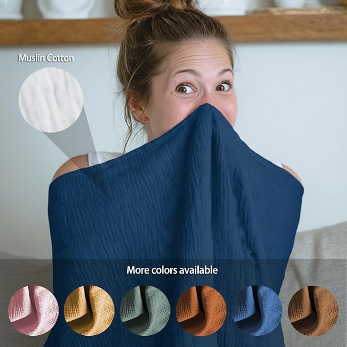 Muslin Nursing Covers for Breastfeeding, Arch Neckline Breast Feeding Covers for Women, Moms Privacy Breathable Summer Nursing Apron, 43.3" x 25.6" Soft Feeding Cover (Navy Blue)