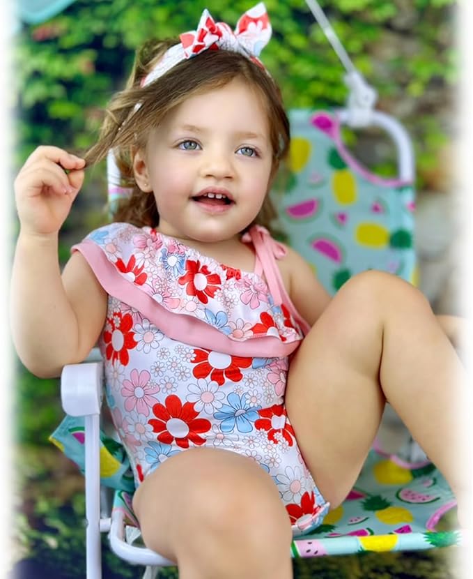 Toddler Baby Girls Ruffles Bikini One Piece Swimsuits Floral Off Shoulder Swimwear Beach Bathing Suit