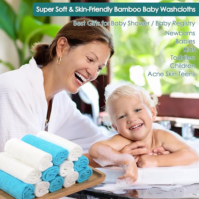 Baby Washcloths 12 Pack, 10x10 inch Heavenly Soft Wash Cloths for Face and Body, Gentle & Safe White Face Towel on Sensitive Skin, Baby Essentials Bath Shower Gifts for Boy Infant Kid Toddler Child