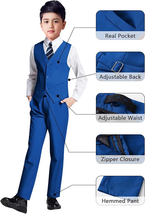 YuanLu Boys Suit for Kids Tuxedo Wedding Ring Bearer Outfit, 5 Piece Boy Slim Fit Formal Suits with Adjustable Waist