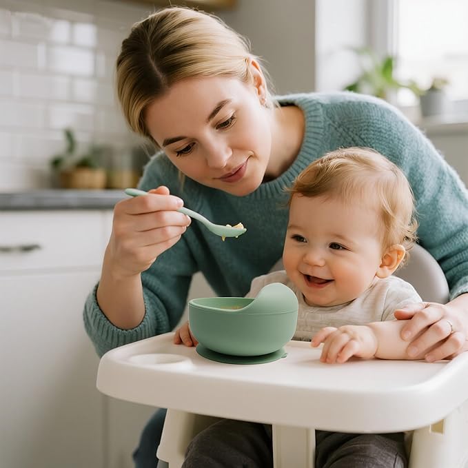 10-Piece Silicone Baby Feeding Set – BPA-Free, Spill-Proof Suction Plate, Bowl, Bib, Snack Cup & Utensils | Dishwasher Safe, Baby Gift Ready (Green)