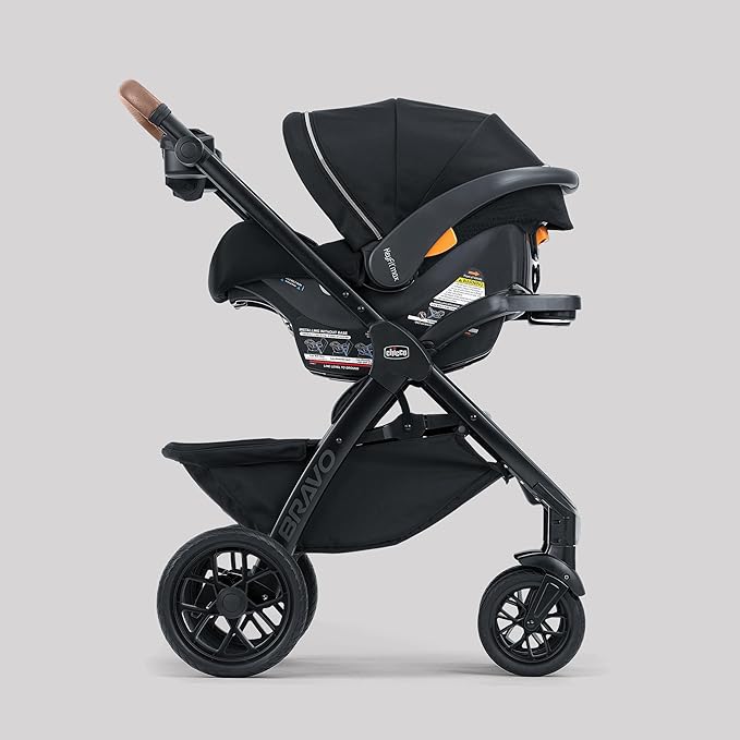 Chicco Bravo Primo ClearTex Trio Travel System, Bravo Primo Quick-Fold Stroller with Chicco KeyFit Max Zip ClearTex Infant Car Seat, Car Seat and Stroller Combo | Somerset/Black