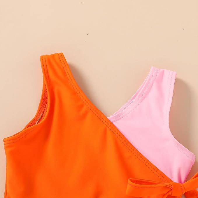 Happy Town Toddler Swimsuit Girl One Piece Bathing Suit Color Block Swimwear Baby Summer Beach Wear