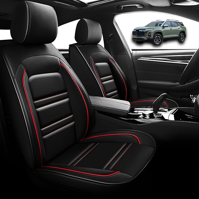 Seat Cover for Equinox 2005-2025 | Car Seat Covers Front Seats, Waterproof Seat Protectors, Automotive Front Seat Covers (Front Seat, Black&Red Line)