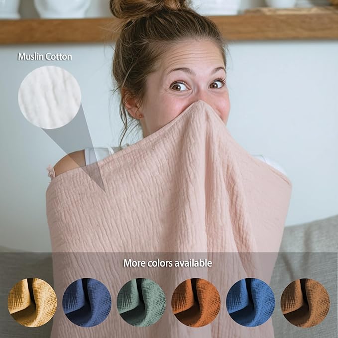 Muslin Nursing Covers for Breastfeeding, Arch Neckline Breast Feeding Covers for Women, Moms Privacy Breathable Summer Nursing Apron,Enlarged XL Size Soft Feeding Cover (Blush Pink)