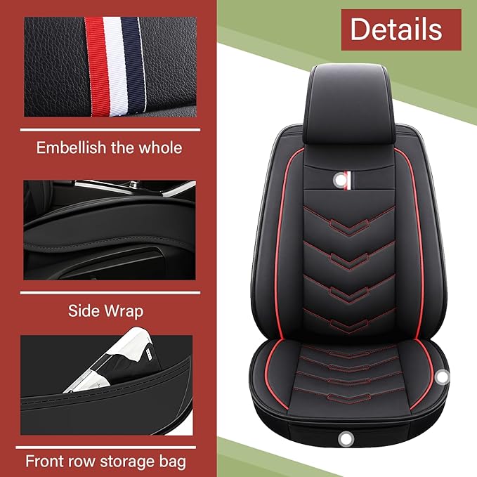 Leather Car Seat Covers Fit for LR Defender 2020-2025, 5 Seater Waterproof and Wear-Resistant Seat Cover Interior Accessories(Full Set,Black&Red)