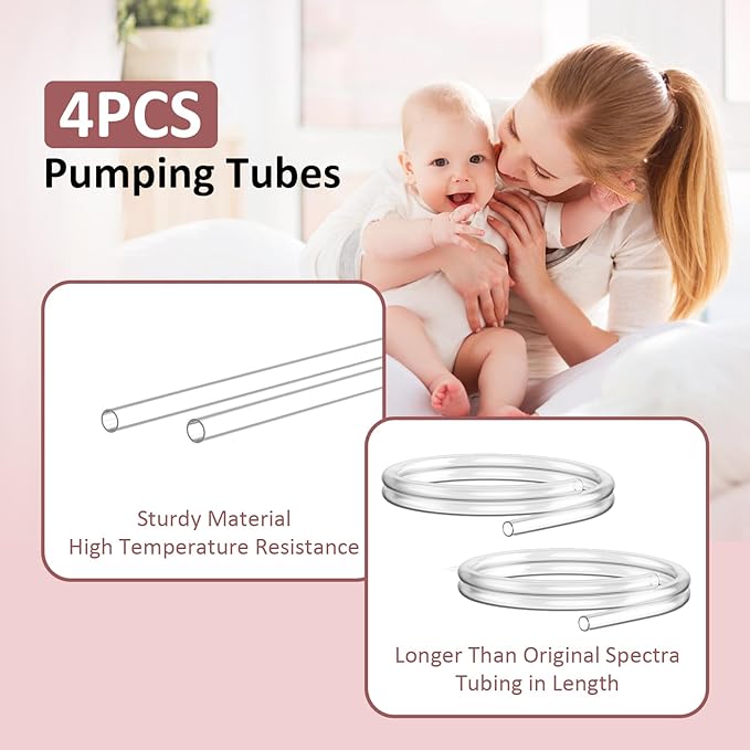 Pump Parts Compatible with Spectra S1/S2/9 Plus Breastpump, 4 Set Replacement Parts for Spectra Include 17mm Flange,Duckbill Valve,Backflow Protector,Tube,Bottle, Not Original Accessories