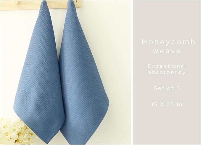 PurpleEssences Waffle Weave Kitchen Towel, 100% Cotton - 15 x 25 Inches, with Hanging Loop Ultra Soft Absorbent Quick Drying Dish Cloth, Tea and Hand Towels, 6 Pack - Fall Thanksgiving - Smoky Grey