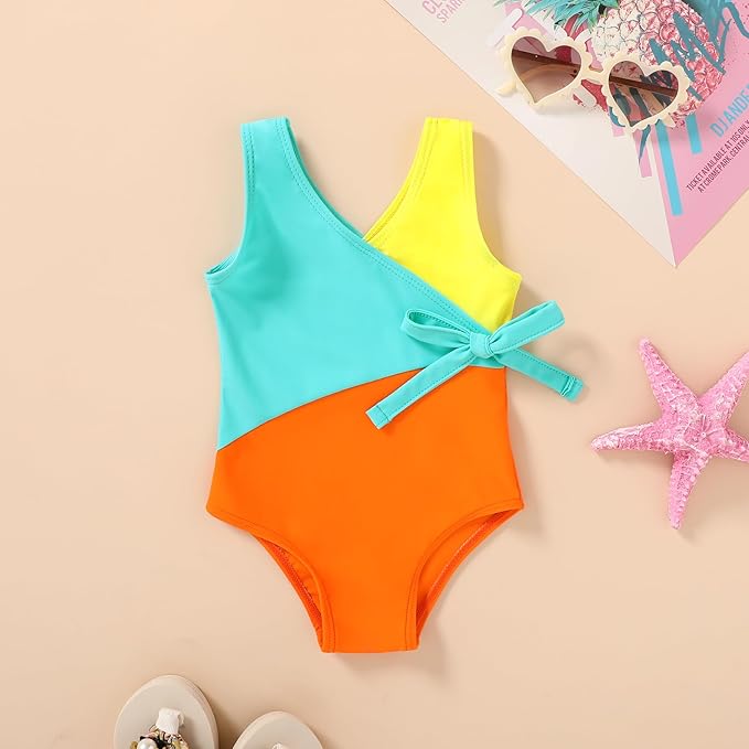 Happy Town Toddler Swimsuit Girl One Piece Bathing Suit Color Block Swimwear Baby Summer Beach Wear