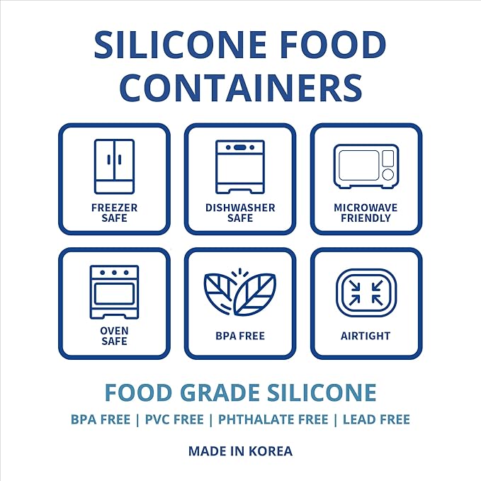 BLUE GINKGO Nesting Silicone Containers - Large Silicone Food Storage Container | BPA Free, Airtight, Dishwasher and Freezer Safe (47.5 oz) - Grey