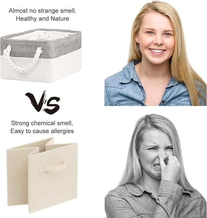 Storage Bins - Storage Baskets for Shelves Storage Cubes with Handles Small Baskets for Organizing (Gray and White 11.8 x 7.9 x 5.2 inch)