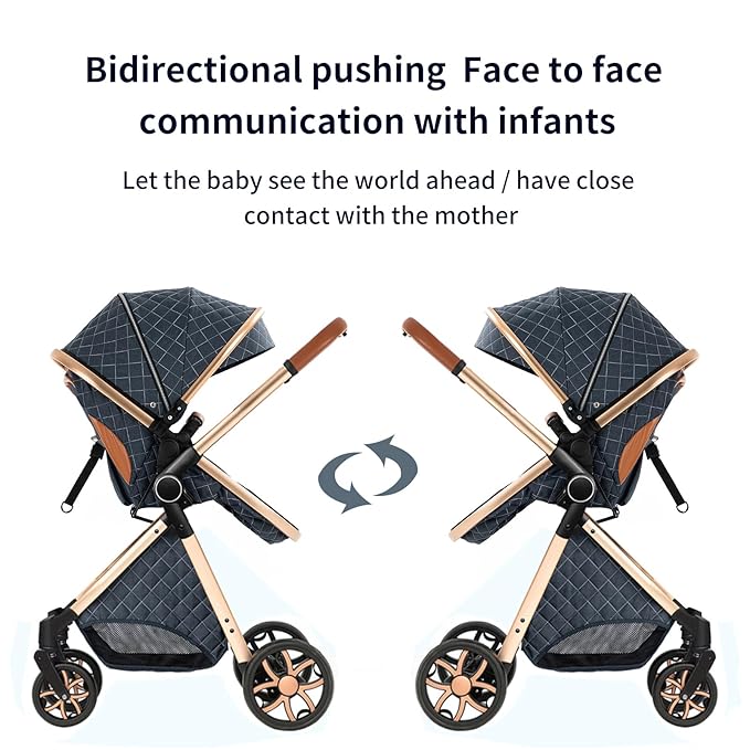 2 in 1 Baby Stroller with Bassinet Mode, Reversible Infant Pram, One-Click Folding, Newborn Travel Stroller, Convertible Toddler Standard Pram Carriage (X2US-BG)