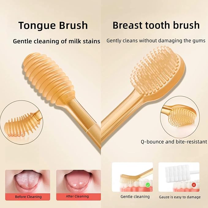 Baby Tooth Brush, Infant Toothbrush 6 to 12 Months, Silicone Toothbrush, Newborn Tongue and Mouth Cleaner Set, Green