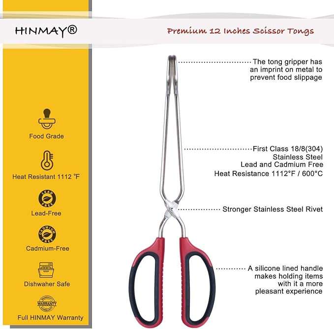 Stainless Steel Scissor Tongs with Comfort-Grip Handle 12-Inch