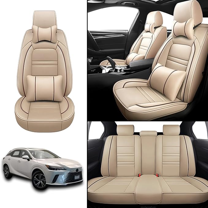 Car Seat Covers for Lexus Car rx350 2007-2024 | 5-Seats Seat Covers, Waterproof Seat Protectors, Automotive Seat Covers (Full Set with Pillow,Beige)
