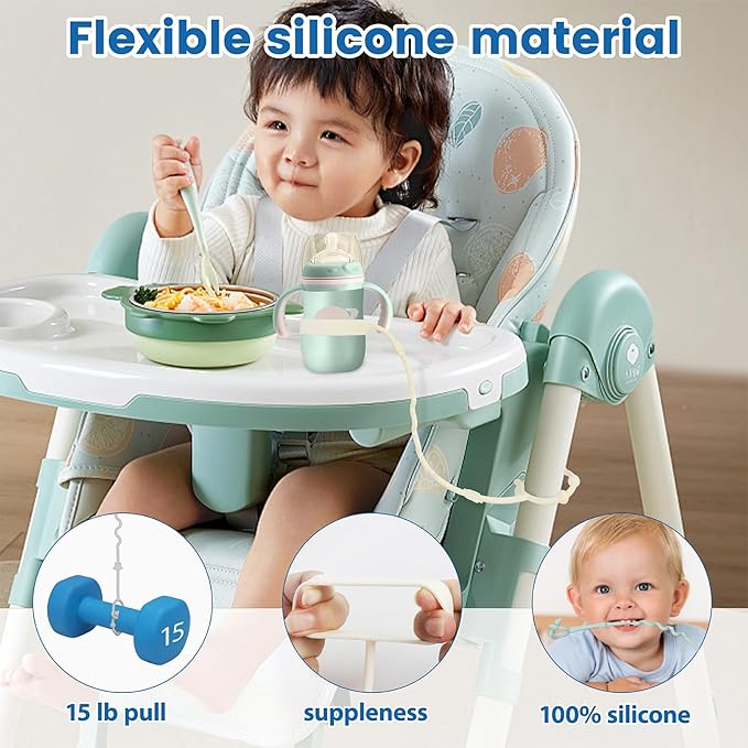 RTMOK (4Pcs) Sippy Cup Strap Keep Bottles and Sippy Cups Off The Floor, Sippy Cup Holder Strap Suitable for High Chairs, Strollers and Water Bottles- Dishwasher Safe