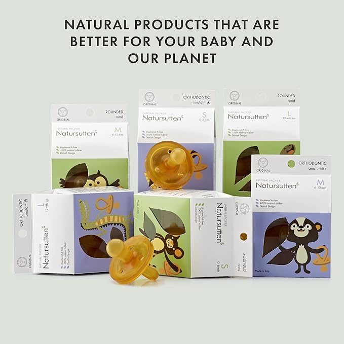 Natursutten Pacifiers 6-12 Months - 1-Pack Original Shield Round Nipple Natural Rubber Safe & Soft BPA-Free Pacifiers for Breastfeeding Babies - Newborn Pacifiers Made in Italy