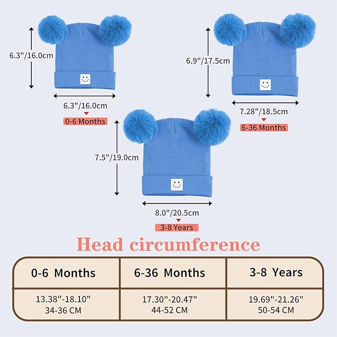 AZJ Baby Beanie Hat Toddler Infant Winter Knitted Hat Kids Soft Warm Pom Pom Beanie Cap for Boys Girls