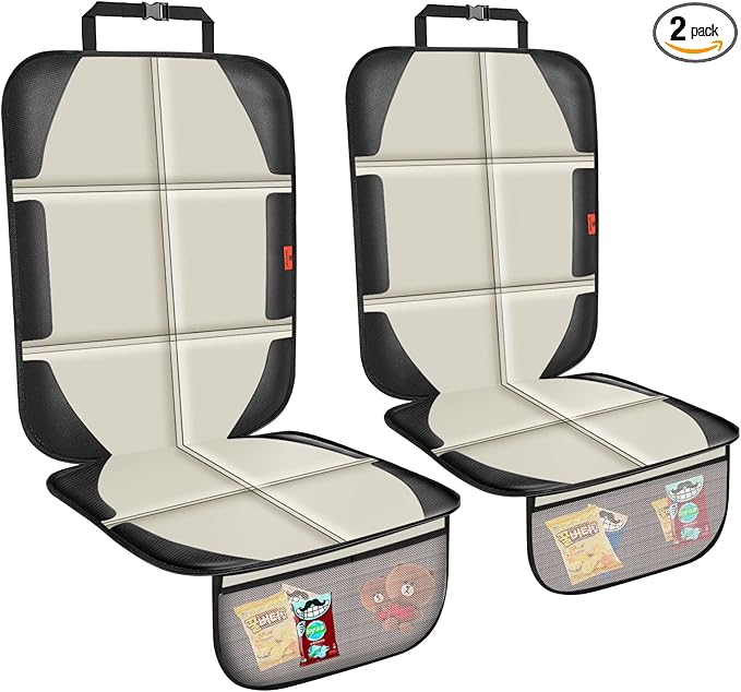 Car Seat Protector,2 Pack Car Seat Protectors Baby Carseat Waterproof Durable 600D Fabric for Child Baby Car Seat Mat Vehicle Pet Cover 2 Storage Pockets (2 Pack Beige)