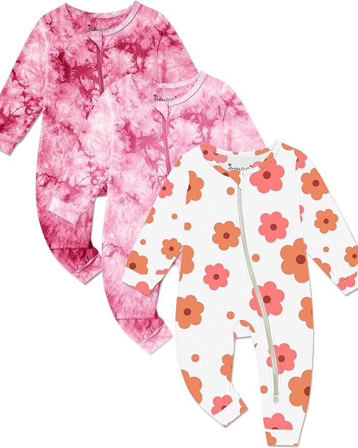 Jimonda Baby Girls Boys Footless Pajamas,Rayon From Bamboo Pjs 2 Way Zipper Long Sleeve Soft Sleeper,Infant Tie-dye Romper