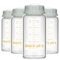 Natural Glass Baby Bottle 150ml 5oz Standard Neck Breast Milk Storage Bottles Compatible with Medela Breast Pumps for Breastmilk Storage Bottle Breastfeeding BPA-Free 4 Pack (Grey Lids)