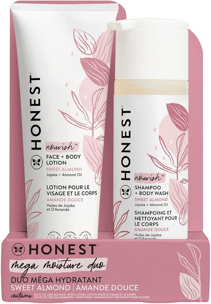 The Honest Company 2-in-1 Cleansing Shampoo and Body Wash and Face and Body Lotion Bundle Gentle for Baby Naturally Derived Sweet Almond Nourish 18.5 fl oz