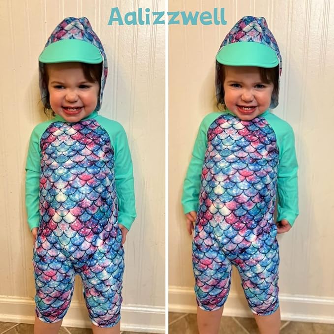Aalizzwell Baby Girls Long Sleeve One Piece Bathing Suit with Hat
