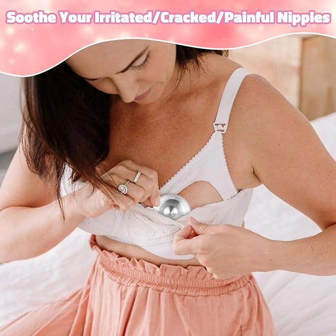 The Original Silver Nursing Cups, Nipple Covers for Breastfeeding, Nipple Shields for Nursing Newborn, Breastfeeding Essentials Silver Nipple Guards for Sore Nipple Relief-XL